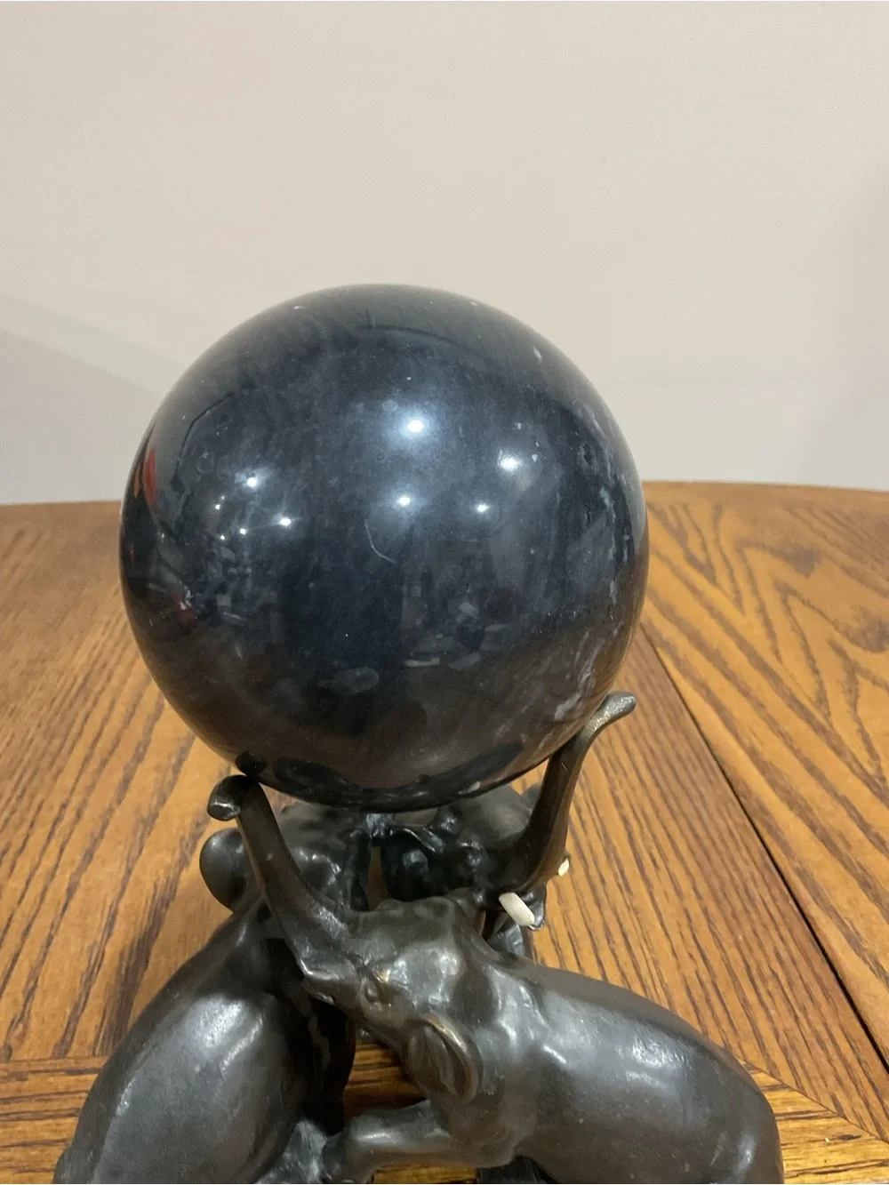 Decorative  Black Metal 3 Elephant Sculpture with Marble Orb